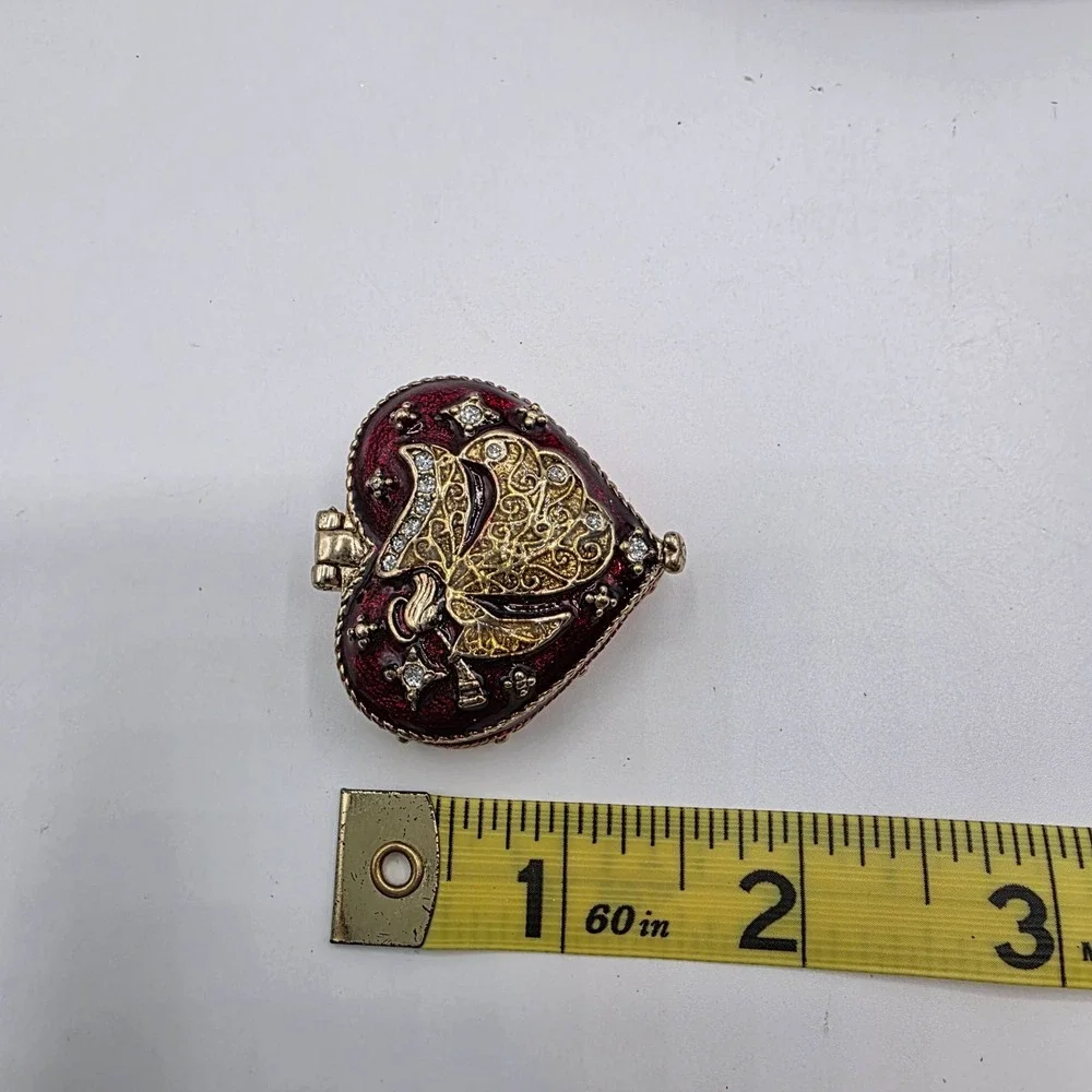 Monet Heart Hinged Trinket Box Red Gold Filigree Crystals Jewelry‎ Keepsake